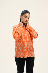 Broderie Anglaise Long Shirt - Coral