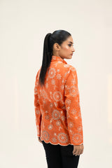 Broderie Anglaise Long Shirt - Coral