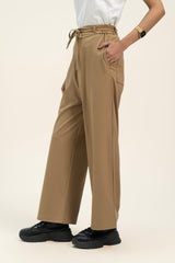 Tie Waist High Rise Pant - Camel Brown