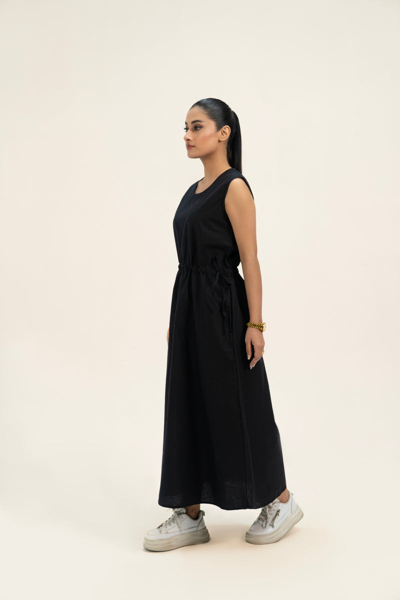 Round Neck Sleeveless Dress - Black