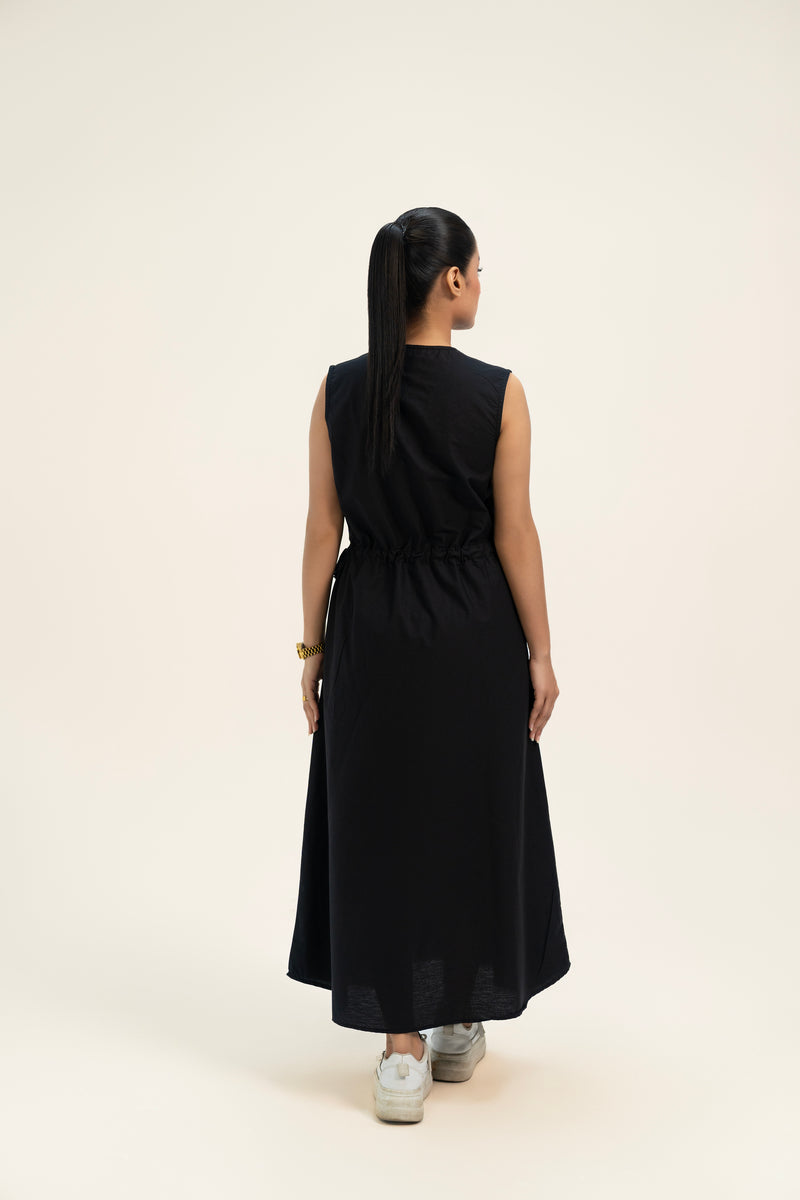 Round Neck Sleeveless Dress - Black