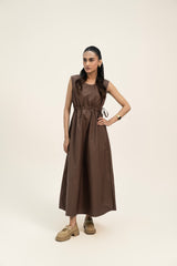 Round Neck Sleeveless Dress - Mocha Brown