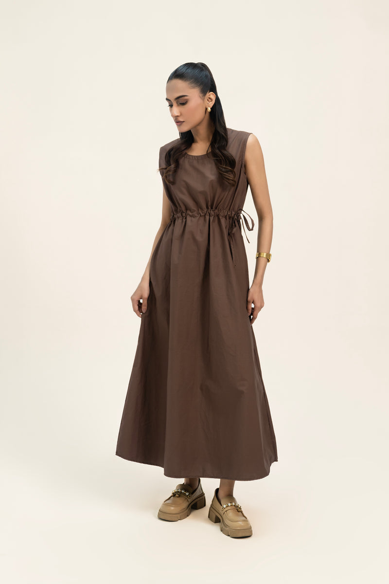 Round Neck Sleeveless Dress - Mocha Brown