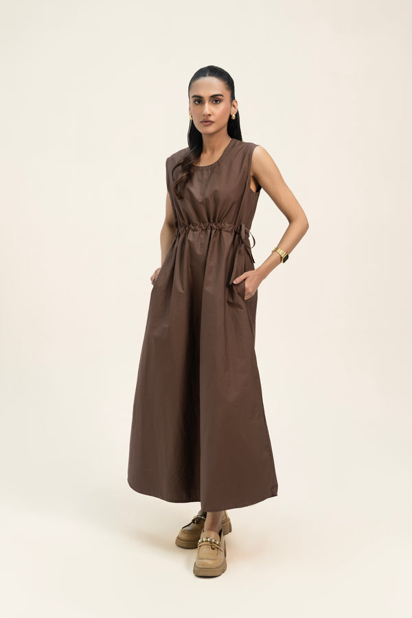 Round Neck Sleeveless Dress - Mocha Brown