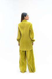 Pleated Fabric Long Sleeve Shirt - Lime Green