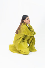 Pleated Fabric Long Sleeve Shirt - Lime Green