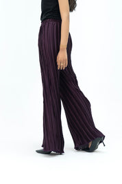 Pleated Fabric Wide Leg Bootcut Pant -  Plum