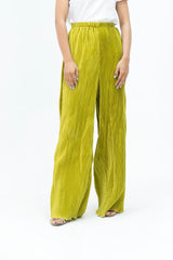 High Waisted Pleated Fabric Pant - Lime Green