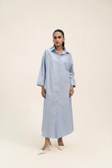 Oversized Shirt Dress - Sky Blue White Pinstripe