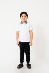 Boys Chambray Collar Polo Shirt - White