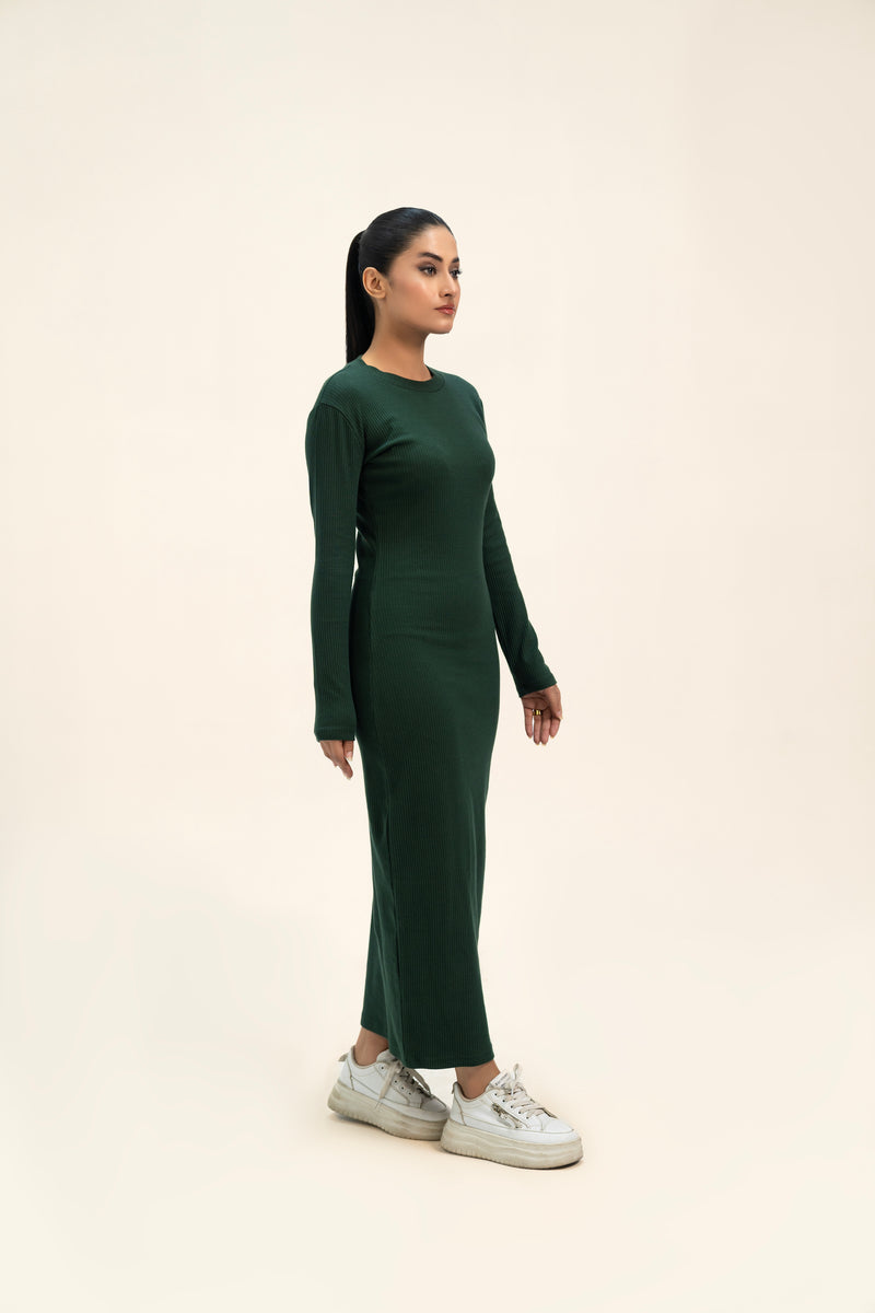 Round Neck Knitted Dress - Green