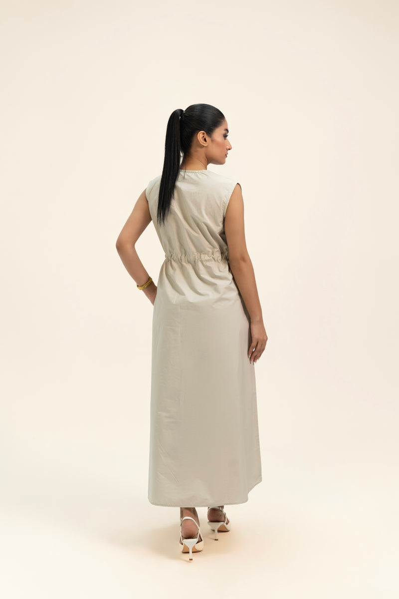 Round Neck Sleeveless Dress - Stone