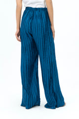 Pleated Fabric Wide Leg Bootcut Pant -  Sapphire Blue