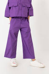 Girls High Waisted Culotte Pant with Pleat - Purple