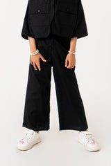 Girls High Waisted Culottes Pant With Pleat - Black