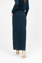 Knit Skirt with Golden Button - Navy Blue