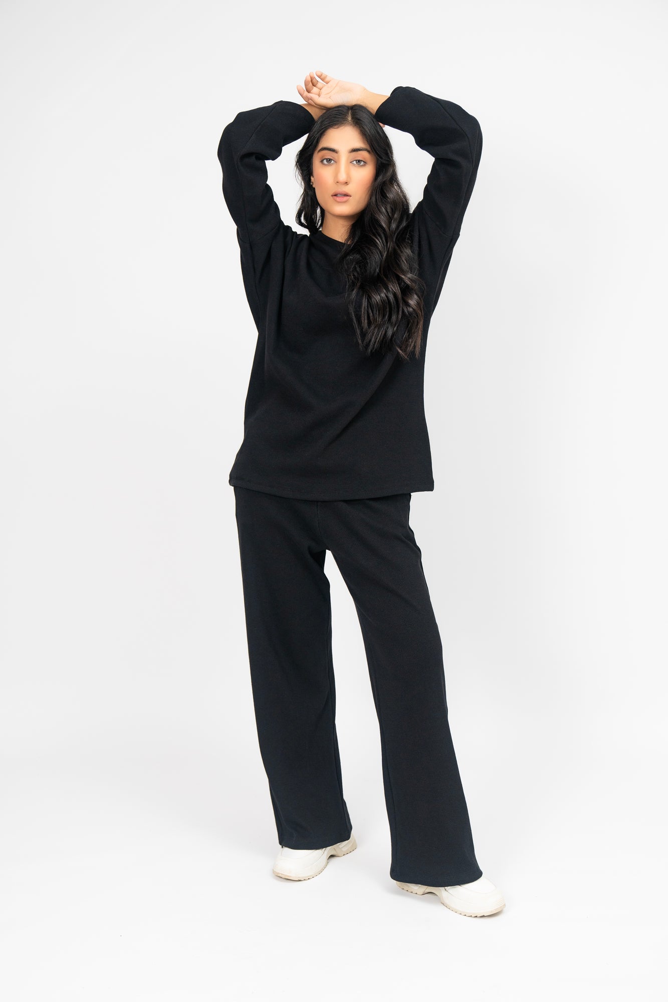 V Neck Oversized Knit Top - Black