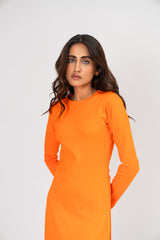 High Slit Knit Top - Bright Orange