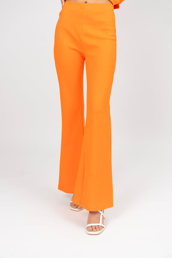 Wide Leg Knit Flared Pant - Bright Orange