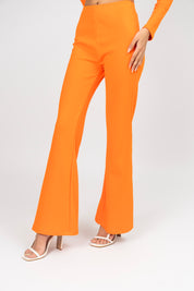 Wide Leg Knit Flared Pant - Bright Orange