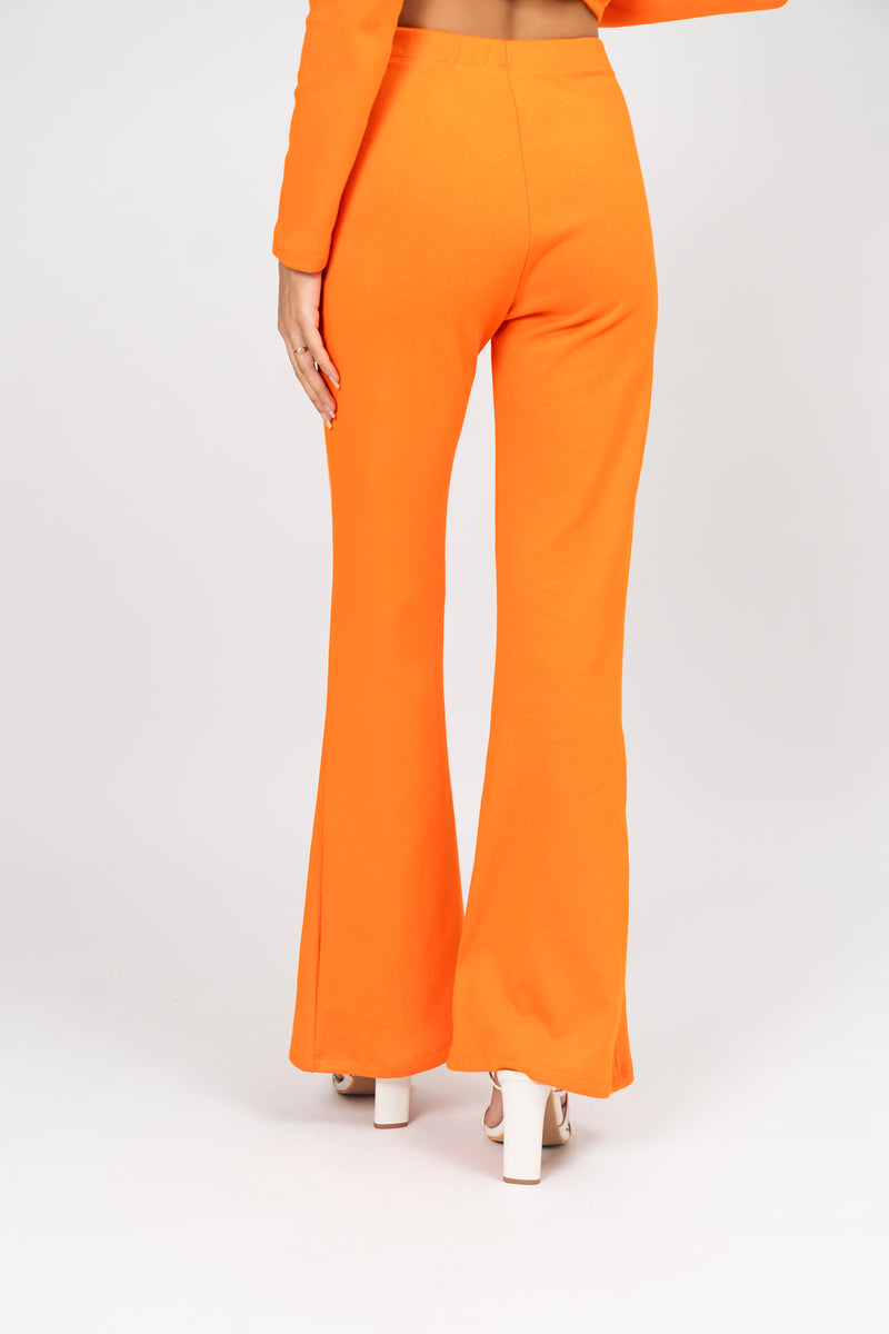 Wide Leg Knit Flared Pant - Bright Orange