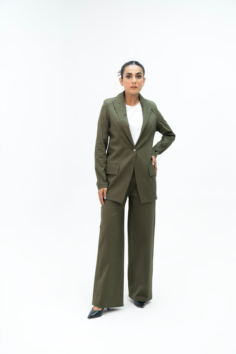 High Rise Wide Leg Pant with Pocket - Green