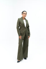 High Rise Wide Leg Pant with Pocket - Green