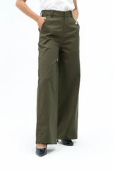 High Rise Wide Leg Pant with Pocket - Green