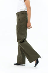High Rise Wide Leg Pant with Pocket - Green