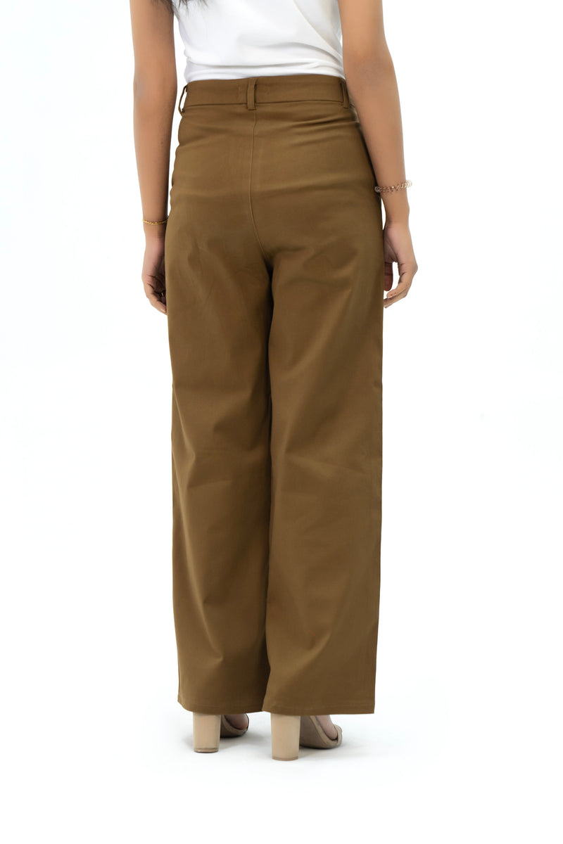High Rise Wide Leg Pant with Pocket - Mustard Brown