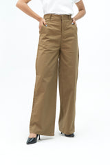 High Rise Wide Leg Pant with Pocket - Brown