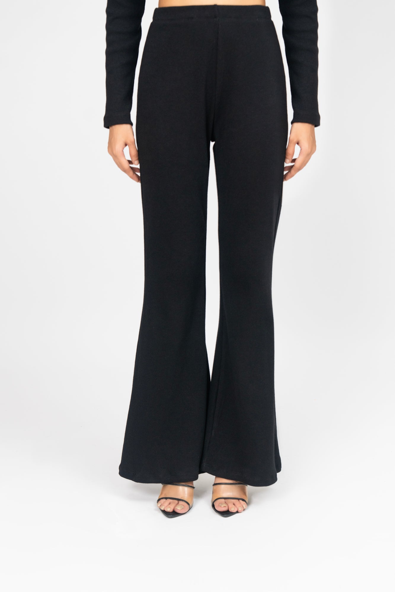 Wide Leg Knit Flared Pant - Black