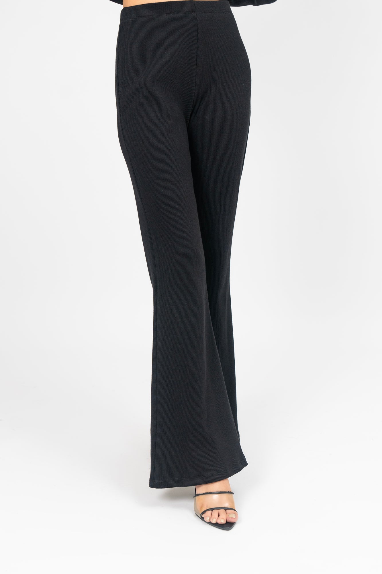 Wide Leg Knit Flared Pant - Black