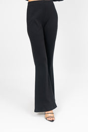 Wide Leg Knit Flared Pant - Black