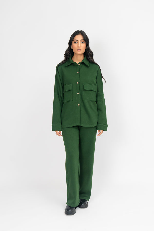 Fleece Overshirt with Pockets - Green