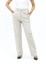 Straight Leg Pleated Pant - Stone