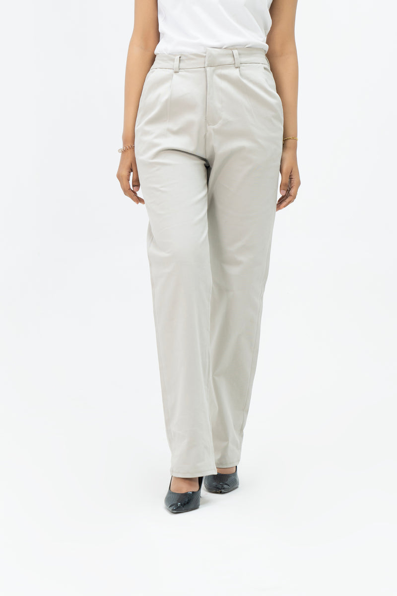 Straight Leg Pleated Pant - Stone