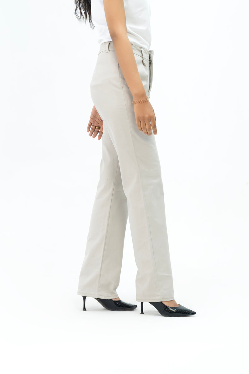 Straight Leg Pleated Pant - Stone