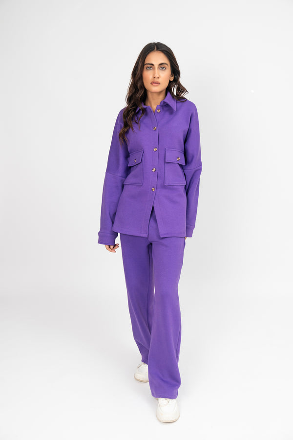 Fleece Overshirt with Pockets - Purple