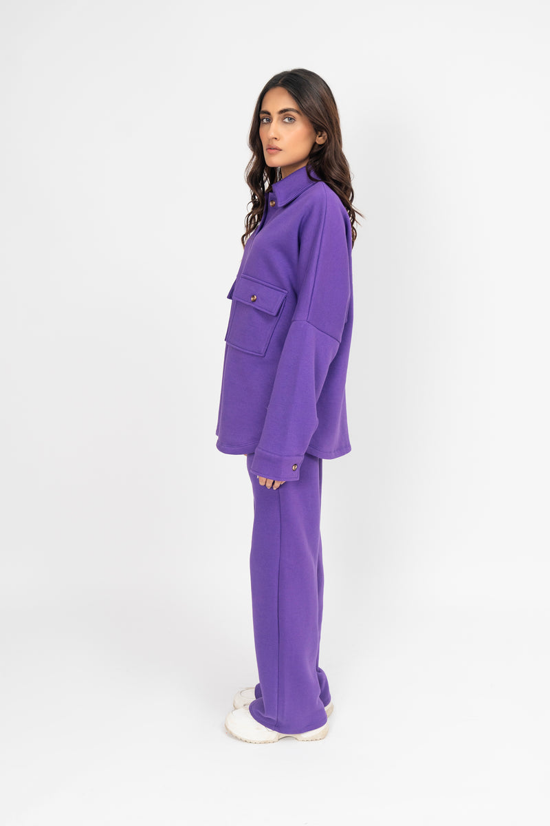 Fleece Overshirt with Pockets - Purple