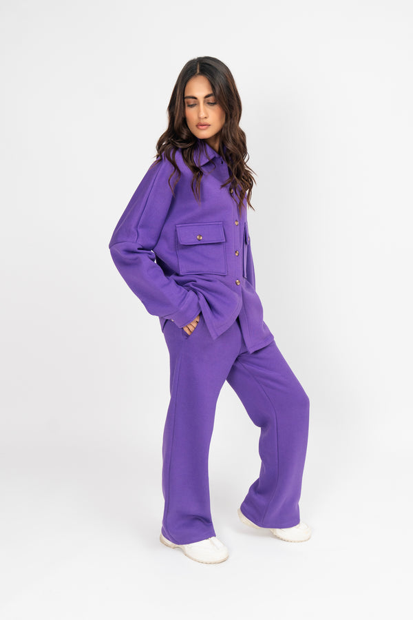 Fleece Wide Leg Pant with Pocket - Purple