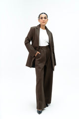 Wide Leg Pleated Pant - Chocolate Brown