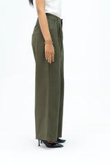 Wide Leg Pleated Pant - Green