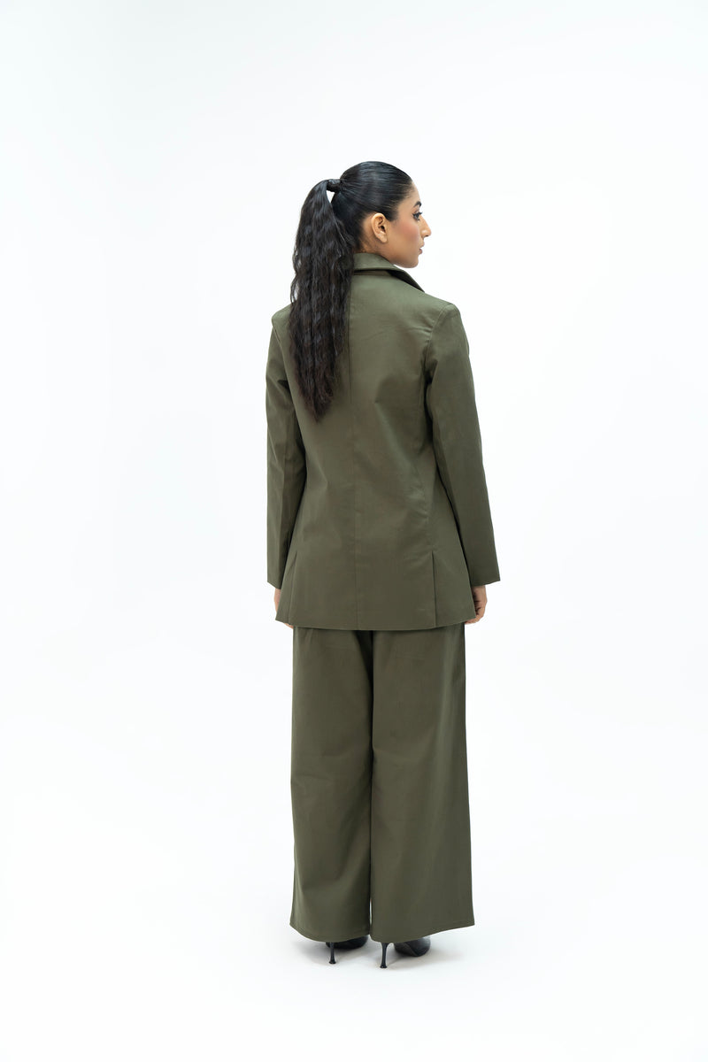 Wide Leg Pleated Pant - Green