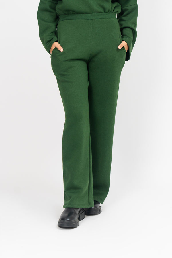 Fleece Wide Leg Pant with Pocket - Green