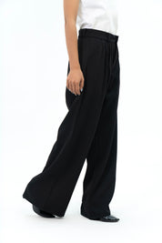 Wide Leg Pleated Pant - Black