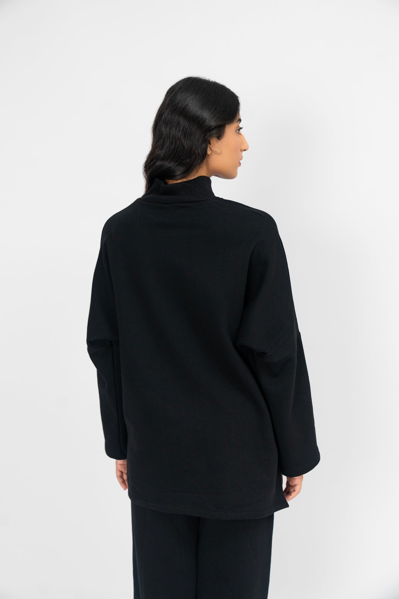 High Neck Fleece Top - Black