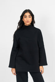 High Neck Fleece Top - Black