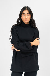 High Neck Fleece Top - Black