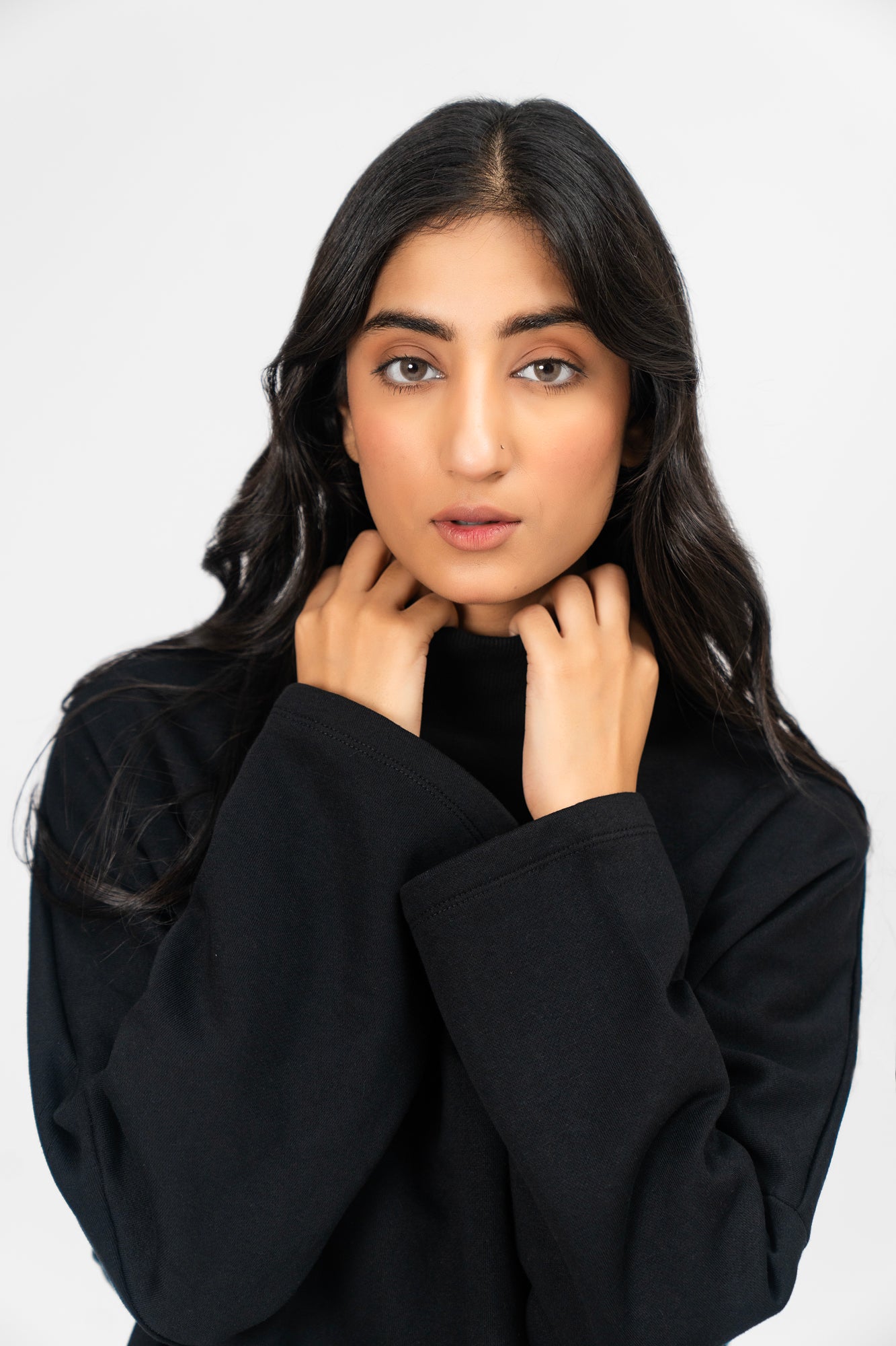 High Neck Fleece Top - Black